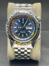 Rare Ricoh World Timer 21615A GMT Sports Automatic Mens Watch,Blue  Dial.