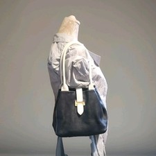 Italian Leather Handbag Navy And White Boxy Shoulder Bag Purse Studs VGC