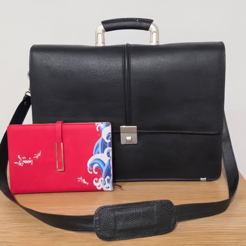 Mens black leather briefcase - leather,