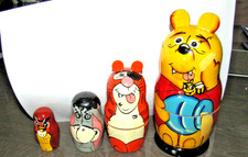 Vintage WINNIE THE POOH Tigger, Eyeore, Owl  Russian Matryoshka Nesting Dolls