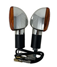 Motorcycle/Scooter Mini Spear Indicators Chrome Amber Lens Long Stem 1 Pair 8mm