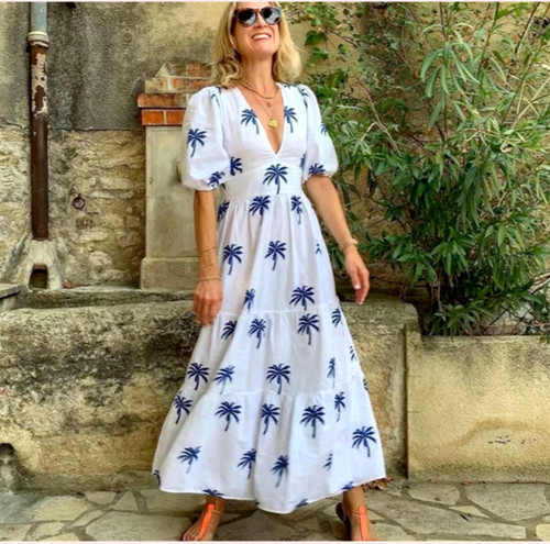 Zara white blue palm tree - blue,