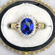Real Diamond Ring Synthetic Sapphire Halo Style -3.37 grams - Size L