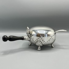 Antique Silver Plated Sauce / Gravy Serving Warming Bowl Ladle Handle Lid Hutton