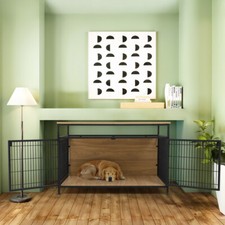 Dog Cage Black Large Wire Mesh Puppy Crate Metal Cages With Dual Door100x70x64cm