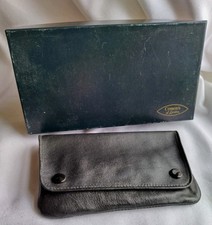 Boxed Comoy's Vintage Pipe Tobacco Black / Grey Leather Pouch New Old Stock