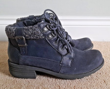 Earth Spirit Navy Suede & Leather Laced & Zip Ankle Boots Size 5