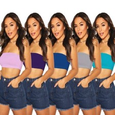 Ladies Plain Printed Boob Tube Strapless Bandeau Stretch Non Padded Bra Crop Top