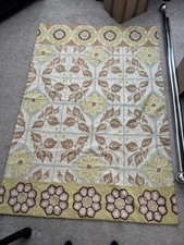 Anthropologie Cream Mustard Yellow Brown Rustic Rug - 6ft x 4ft / 183cm x 122cm