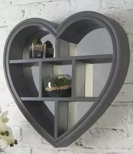 Grey heart mirror - grey, shelf
