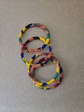 Kente African Print Cotton Yellow Red Green Wrapped Bangle Stackable Set of 4