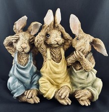Vintage Chrisdon Hand Painted Resin Rabbits See, Hear, & Speak No Evil Figurine
