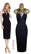 NEW Karen Millen UK12 US8 Occasion Midi Pencil Dress Occasion Black Gold £215