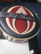 Ted Baker Vanity Case Make Up  -Round -Zipper-mirror-20cm diam-Black Red Cream