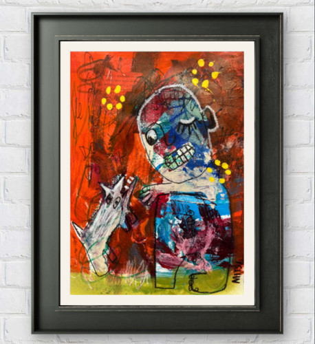 Raw abstract figure with dog - abstract,