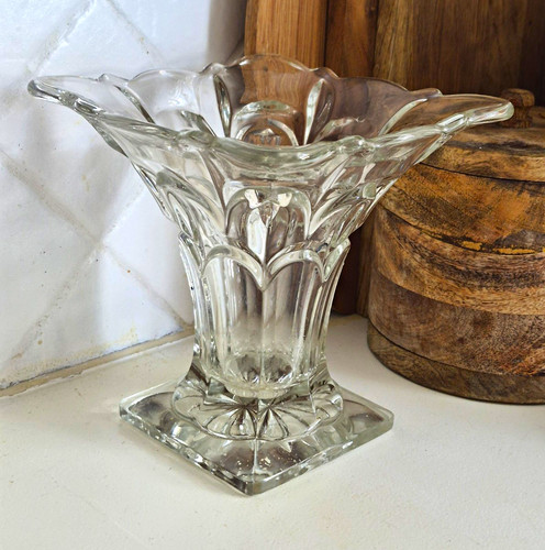 Clear pressed glass vase - clear,