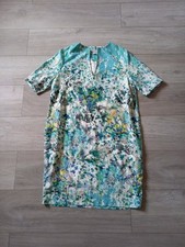 Mary Portas Green Abstract Floral Silky Tunic Dress Pockets Smart Casual UK10
