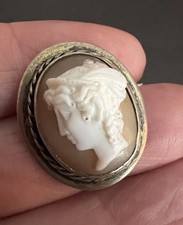 Antique  Sterling Silver Hand Carved Cameo Brooch