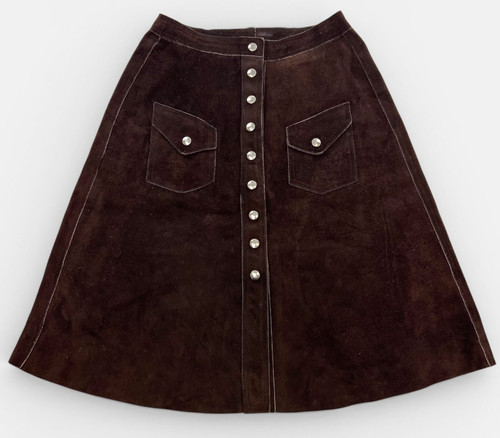 Brown suede button front - brown, midi