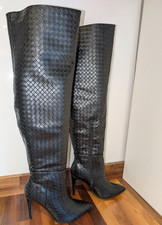 NEW Prettylittlething black thigh length boots size uk 4 eu 37 wide fit