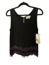 ARTELIER NICOLE MILLER 100% Silk Black Top Size L Gatsby Beaded Christmas Party