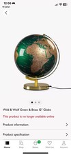 John Lewis  Wild & Wolf 12" (30 cm) Globe light in Brass/Fir Green with box LED