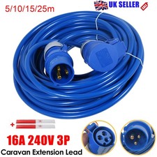 5/10/15/25m Caravan Motorhome Hook Up Extension Cable 16A Mains Electric Lead