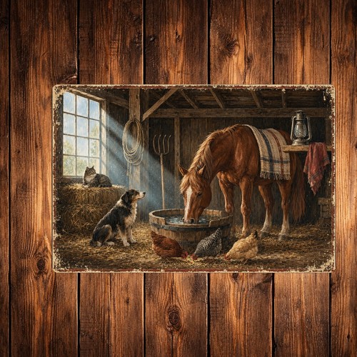 Rustic horse stable scene sign - scene,