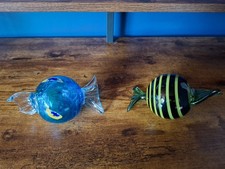 Set Of 2 Jumbo Murano Glass Candy Candies Sweets large 6" decorative green blue