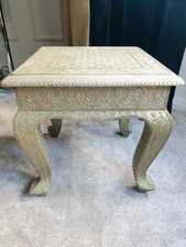 Antique Embossed Indian Metal & Wood Side Table, Stunning!!!