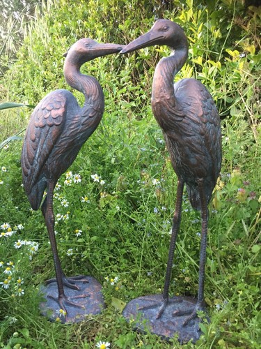 Cast iron heron pair garden - cast,