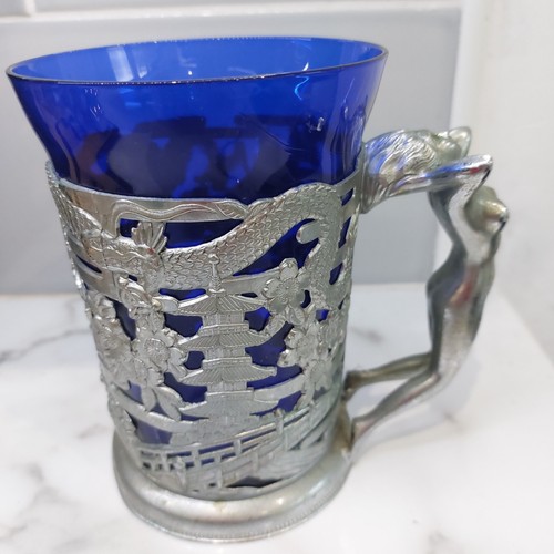 Vtg cobalt blue - glass, pewter
