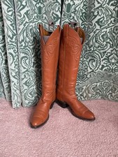 Vintage Knee High Tan Tony Lama Cowboy Boots 70s 80s Uk 4