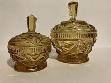 Big & Small Amber Glass Vanity Jars with Lids