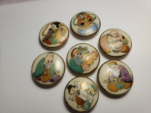Antique satsuma gods buttons - gods,