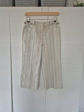 Principles Petite Y2K Striped Linen Blend Cropped Trousers Beaded Belt Size 8