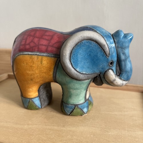Vintage raku pottery elephant - vintage,