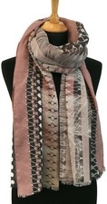 Womens Pashmina Scarf  Dusky Pink Beige  Geometric Print Shawl Wrap .