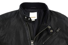 DIESEL Men Jacket L Black Lambskin Leather Asymmetric Zipper Band Neck Style *