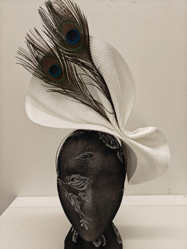 White large straw fascinator - white,