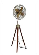 Antique Brass Floor Standing Electric Fan Royal Navy London Fan With Wood Tripod