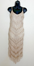 Vtg Caché Dress Crochet Midi Art Deco Flapper Gatsby Ethereal Romantic Retro, XS