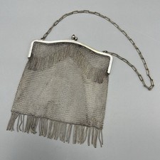 Silver Plate A1 Mesh Evening Bag Fringe Art Deco Flapper Chain Handle