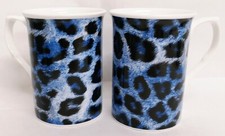 Leopard Blue Mugs Set 2 Fine