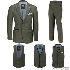 Mens Green Wool Mix Tweed 3 Piece Suit Sold Separately Blazer Trouser Waistcoat