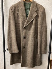 CROMBIE - BROWN CHECK - WOOL - OVERCOAT - SIZE 44 INCH CHEST