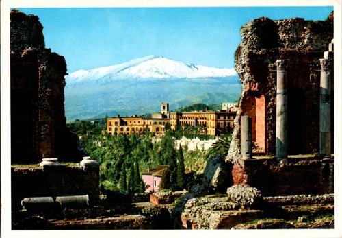 Taormina italy postcard view - postcard,
