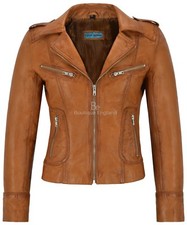 Ladies real leather jacket - leather, tan