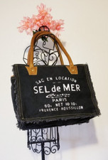 SEL DE MER Art Print BLACK CANVAS & Cowhide LEATHER TOTE SHOULDER HANDBAG