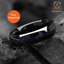 Galaxy Wedding Ring for Men/Women – Tungsten Carbide 6mm Blue Sandstone Band UK